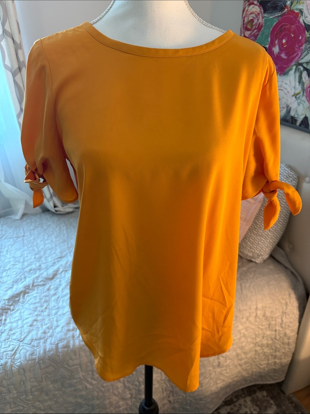 Ann Taylor orange Tie-Sleeve Short-Sleeve Blouse
